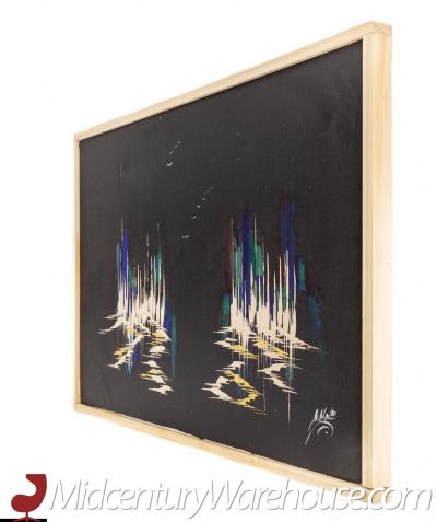 Signed Sailboat Seascape Mid Century Oil Painting on Canvas