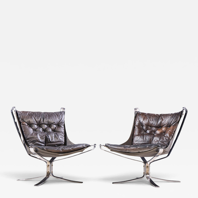 Sigurd Ressell Sigurd Ressell for Vatne M bler Mid Century Chrome Falcon Lounge Chairs Pair