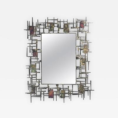 Silas Seandel Amazing Brutalist Nail and Metal Mirror in the manner of Silas Seandel