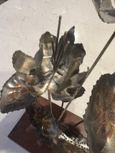 Silas Seandel BRUTALIST FLOWER SCULPTURE ON WOOD BASE