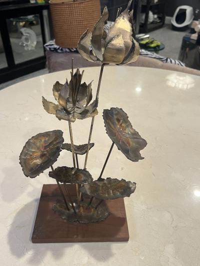 Silas Seandel BRUTALIST FLOWER SCULPTURE ON WOOD BASE