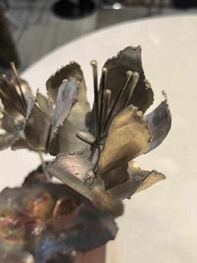 Silas Seandel BRUTALIST FLOWER SCULPTURE ON WOOD BASE