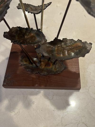 Silas Seandel BRUTALIST FLOWER SCULPTURE ON WOOD BASE