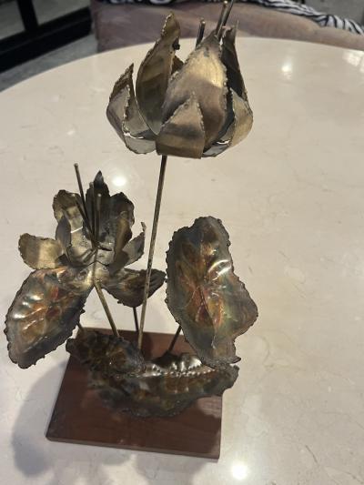 Silas Seandel BRUTALIST FLOWER SCULPTURE ON WOOD BASE