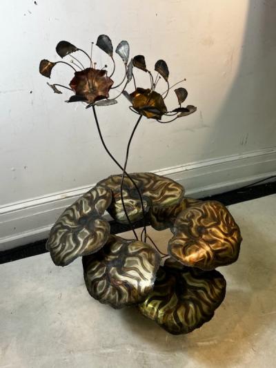 Silas Seandel BRUTALIST LILY PAD AND FLOWERS METAL SCULPTURE