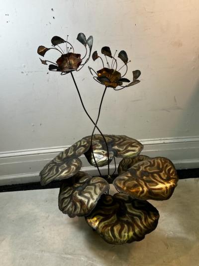 Silas Seandel BRUTALIST LILY PAD AND FLOWERS METAL SCULPTURE