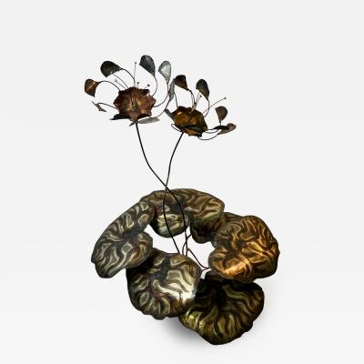 Silas Seandel BRUTALIST LILY PAD AND FLOWERS METAL SCULPTURE