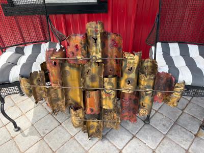Silas Seandel Brutalist Silas Seandel Cathedral Torch Cut Wall Sculpture Brass Mixed Metal