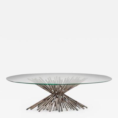 Silas Seandel Brutalist Tubular Steel Coffee Table with a Glass Top By Silas Seandel c 1970