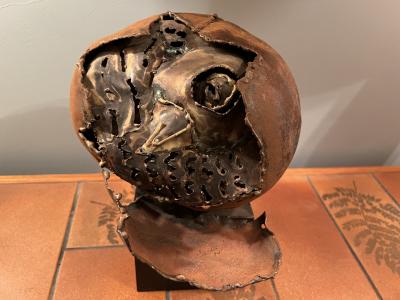Silas Seandel DETAILED BRUTALIST TORCH CUT MIXED METALS CHICK HATCHING FROM EGG SCULPTURE