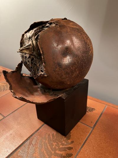 Silas Seandel DETAILED BRUTALIST TORCH CUT MIXED METALS CHICK HATCHING FROM EGG SCULPTURE