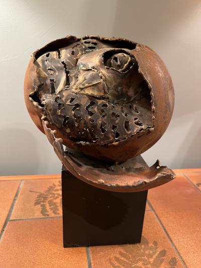 Silas Seandel DETAILED BRUTALIST TORCH CUT MIXED METALS CHICK HATCHING FROM EGG SCULPTURE