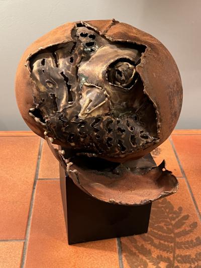 Silas Seandel DETAILED BRUTALIST TORCH CUT MIXED METALS CHICK HATCHING FROM EGG SCULPTURE