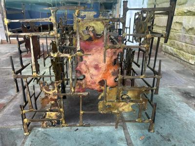 Silas Seandel Excellent Silas Seandel Brutalist Torch Cut Nail Coffee Table Mid Century Modern