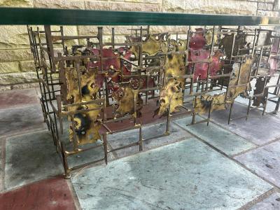 Silas Seandel Excellent Silas Seandel Brutalist Torch Cut Nail Coffee Table Mid Century Modern