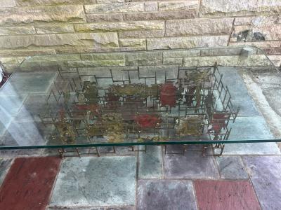 Silas Seandel Excellent Silas Seandel Brutalist Torch Cut Nail Coffee Table Mid Century Modern