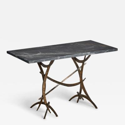 Silas Seandel Freeform Console Table with Bronzed Steel and Marble USA 1970s