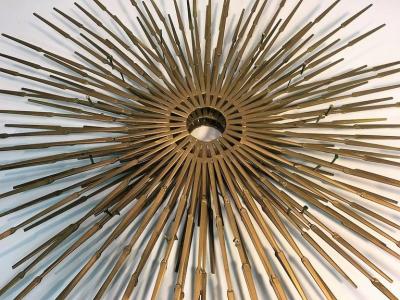 Silas Seandel Gorgeous Brutalist Goldtone Metal Starburst Wall Sculpture