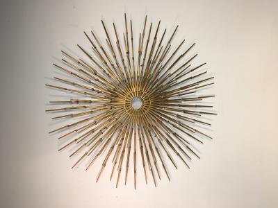Silas Seandel Gorgeous Brutalist Goldtone Metal Starburst Wall Sculpture