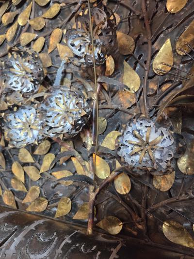 Silas Seandel Large 1970s Mixed Metal Botanical Wall Sculpture with Butterflies 59 Inches