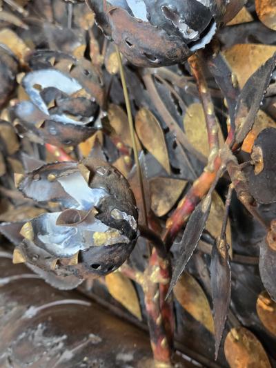 Silas Seandel Large 1970s Mixed Metal Botanical Wall Sculpture with Butterflies 59 Inches