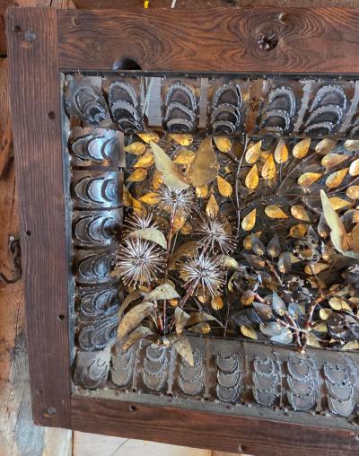 Silas Seandel Large 1970s Mixed Metal Botanical Wall Sculpture with Butterflies 59 Inches