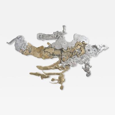Silas Seandel Mid Century Brass Aluminum Splash Molten Wall Sculpture Signed Silas Seandel