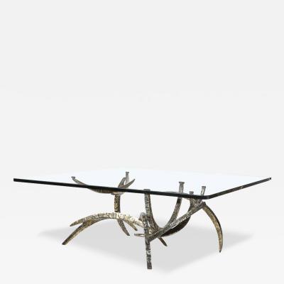 Silas Seandel Mid Century Brutalist Ortega Mixed Metal Cocktail Table signed Silas Seandel