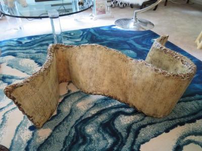 Silas Seandel Outstanding Silas Seandel Ribbon Faux Cast Stone Brutalist Miro Coffee Table