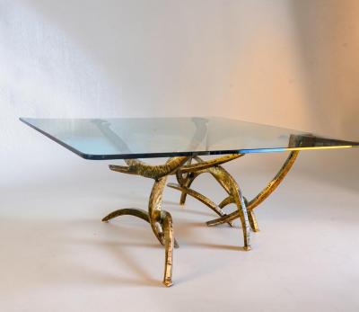 Silas Seandel Signed Early Silas Seandel Ortega Brutalist Cut Metal Coffee Table circa 1970