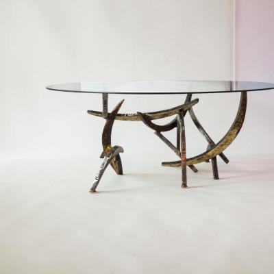 Silas Seandel Signed Early Silas Seandel Ortega Brutalist Cut Metal Coffee Table circa 1970