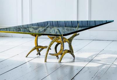 Silas Seandel Signed Early Silas Seandel Ortega Brutalist Cut Metal Coffee Table circa 1970