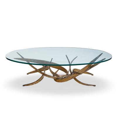 Silas Seandel Silas Seandel Brutalist Mid Century Glass and Gilt Bronze Coffee Table