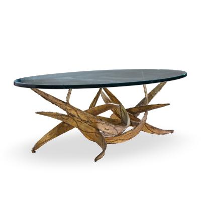 Silas Seandel Silas Seandel Brutalist Mid Century Glass and Gilt Bronze Coffee Table