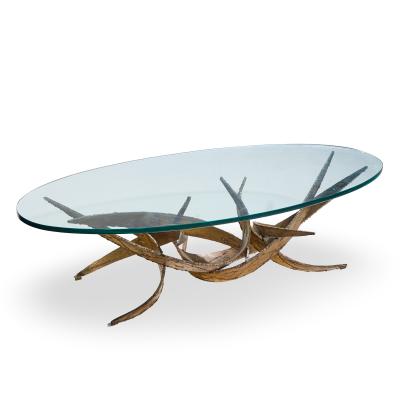 Silas Seandel Silas Seandel Brutalist Mid Century Glass and Gilt Bronze Coffee Table