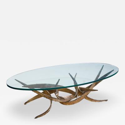 Silas Seandel Silas Seandel Brutalist Mid Century Glass and Gilt Bronze Coffee Table