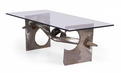Silas Seandel Silas Seandel Brutalist Tortured Ribbon Steel Cocktail Coffee Table