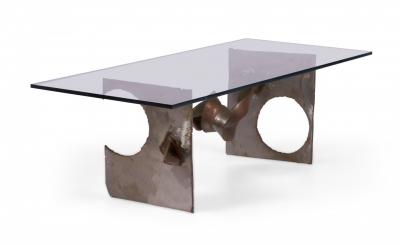 Silas Seandel Silas Seandel Brutalist Tortured Ribbon Steel Cocktail Coffee Table