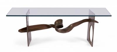 Silas Seandel Silas Seandel Brutalist Tortured Ribbon Steel Cocktail Coffee Table