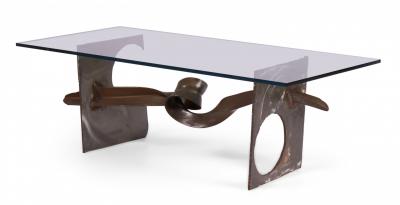 Silas Seandel Silas Seandel Brutalist Tortured Ribbon Steel Cocktail Coffee Table