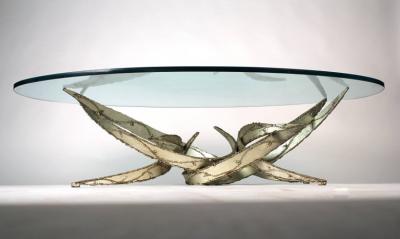 Silas Seandel Silas Seandel Silver Leafed Brutalist Coffee Table