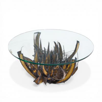 Silas Seandel Silas Seandel Style Brutalist Illuminated Sculptured Metal Coffee Table