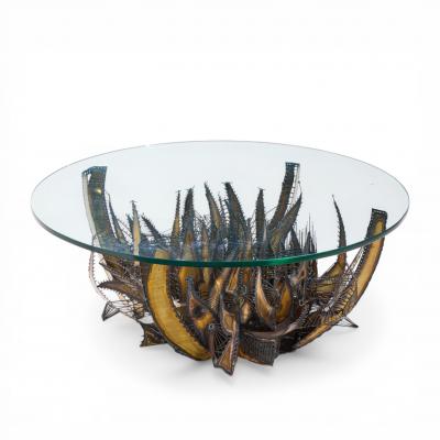 Silas Seandel Silas Seandel Style Brutalist Illuminated Sculptured Metal Coffee Table