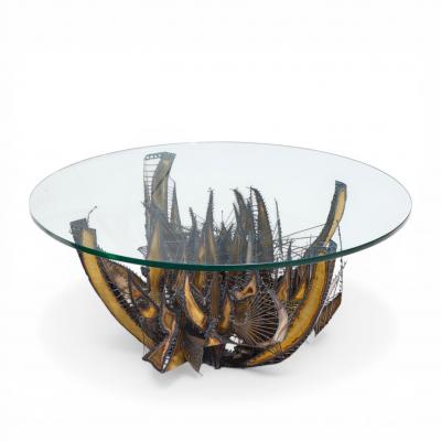 Silas Seandel Silas Seandel Style Brutalist Illuminated Sculptured Metal Coffee Table