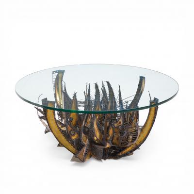 Silas Seandel Silas Seandel Style Brutalist Illuminated Sculptured Metal Coffee Table