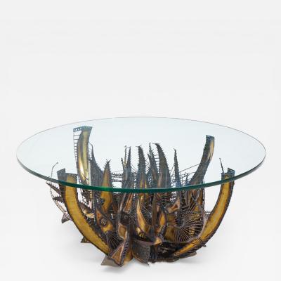 Silas Seandel Silas Seandel Style Brutalist Illuminated Sculptured Metal Coffee Table