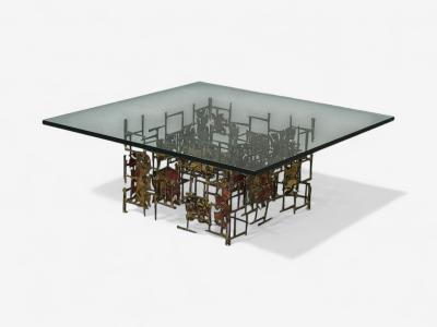 Silas Seandel Silas Seandel Style Brutalist Modern Metal Glass Coffee Table USA 1970s