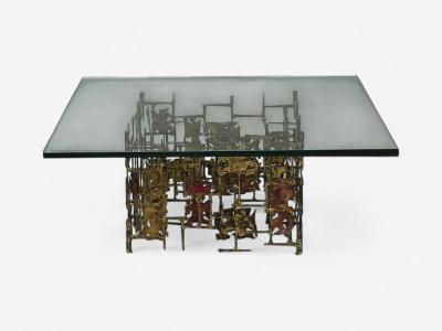 Silas Seandel Silas Seandel Style Brutalist Modern Metal Glass Coffee Table USA 1970s