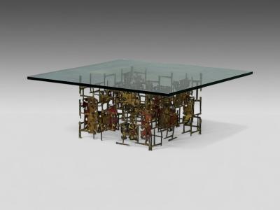 Silas Seandel Silas Seandel Style Brutalist Modern Metal Glass Coffee Table USA 1970s
