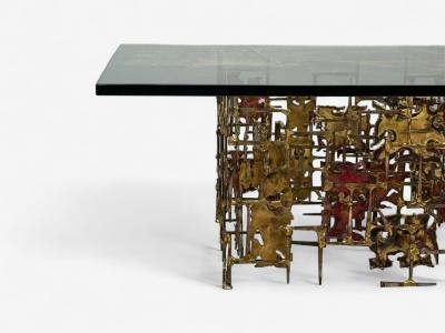 Silas Seandel Silas Seandel Style Brutalist Modern Metal Glass Coffee Table USA 1970s